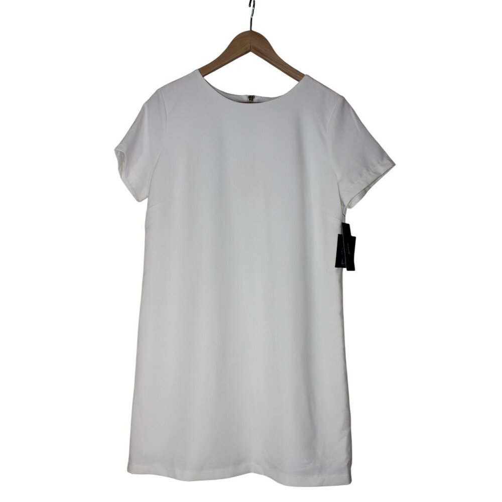 Lulus women's shiftā and shout ivory 1/2 zip short sleeve shift dress M FLAW